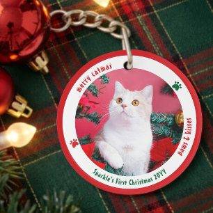 Porte-clefs Joli Chat Premier Noël Photo de Chien Personnalisé