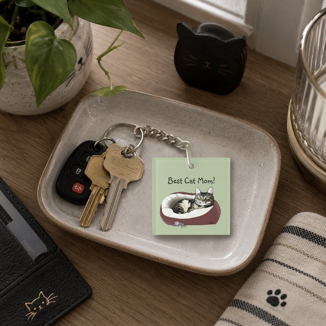 Porte-clefs Joli Chat Tigre Vert Fête des Mères (Créateur téléchargé)