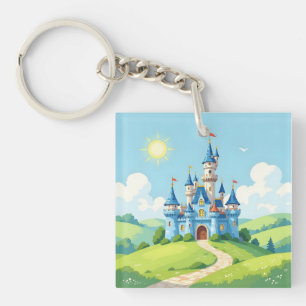 Porte-clefs Joli château bleu et blanc