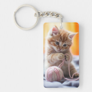 Porte-clefs Joli chaton orange jouant avec du fil