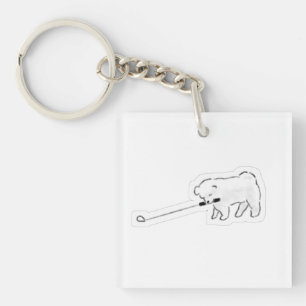 Porte-clefs Joli chien blanc tenant la laisse dans la bouche e