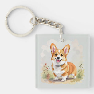 Porte-clefs Joli chien Corgi Pembroke Gallois Rouge