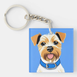 Porte-clefs Joli Chien Portant un Collier Bleu