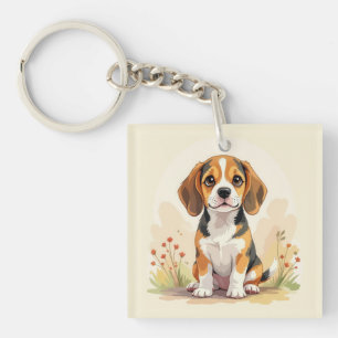 Porte-clefs Joli chiot Beagle tricolore noir, fauve et blanc