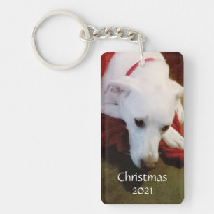 Porte-clefs Joli Chiot blanc moelleux Noël Rouge