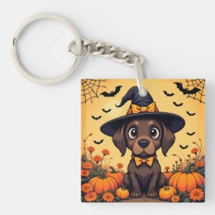 Porte-clefs Joli chiot déguisé en sorcière pour Halloween