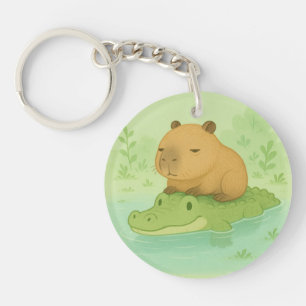 Porte-clefs Joli dessin animé Capyba Brown, Crocodile vert cad