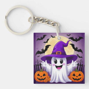 Porte-clefs Joli fantôme de dessin animé avec un chapeau de so