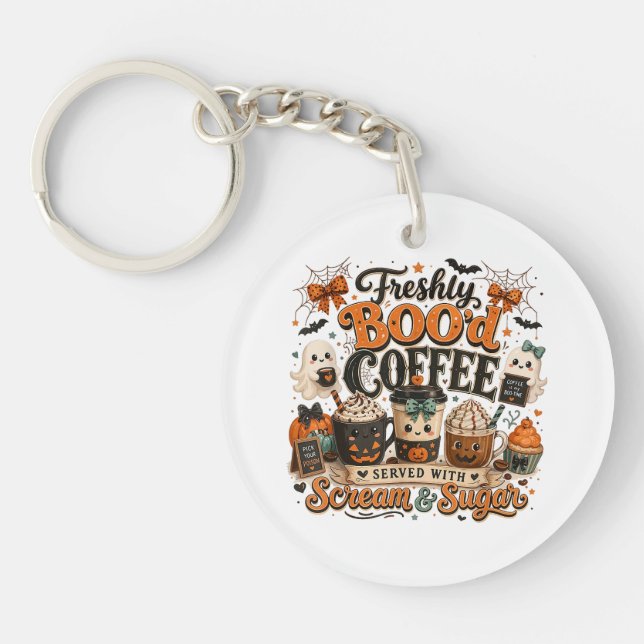 Porte-clefs Joli Fantôme Ensorcelant Amateur de Café Halloween (Devant)