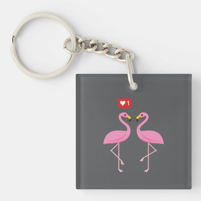 Porte-clefs Joli Flamant Rose Comme Coeur Pastel (Devant)
