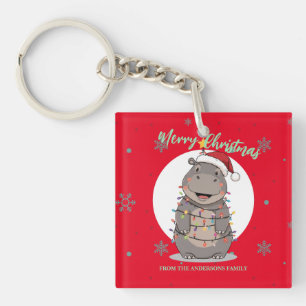 Porte-clefs Joli hippopotame joyeux arbre de Noël zoo safari N