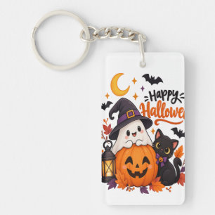 Porte-clefs Joli Joyeux Halloween Fantôme Citrouille Chat Noir
