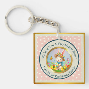 Porte-clefs Joli lapin de Pâques et joyeuses fleurs de printem
