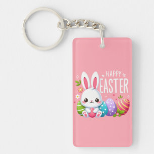 Porte-clefs Joli lapin de Pâques rose