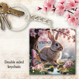 Porte-clefs Joli lapin de printemps papillon nature