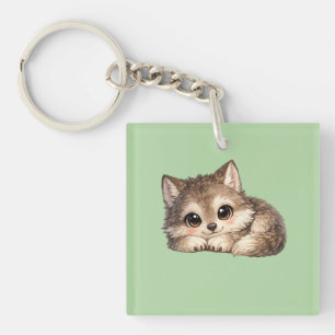 Porte-clefs Joli louveteau aux grands yeux se détendant Animau