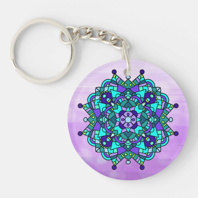 Porte-clefs Joli Mandala violet et bleu (Devant)