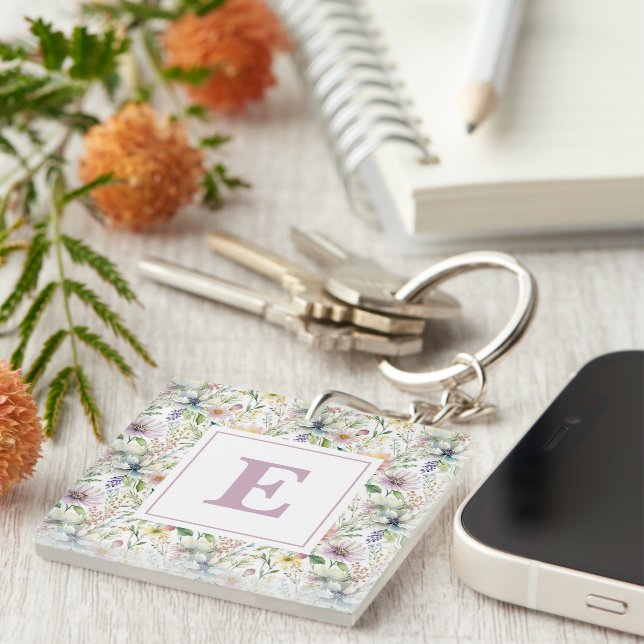 Porte-clefs Joli monogramme de motif floral pastel (Devant Droit)