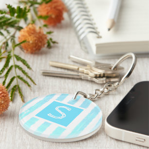 Porte-clefs Joli Monogramme Ice Bleu Aquarelle Blanche Blancs