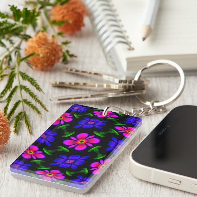 Porte-clefs Joli Motif de fleurs roses (Devant droit)