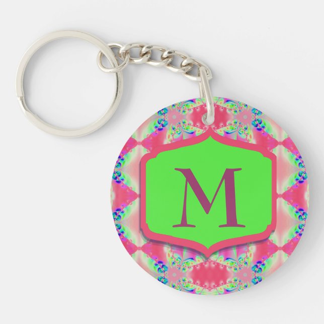 Porte-clefs Joli motif de vert de rose de monogramme (Devant)