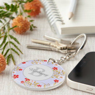 Porte-clefs Joli motif floral rouge et blanc personnalisé