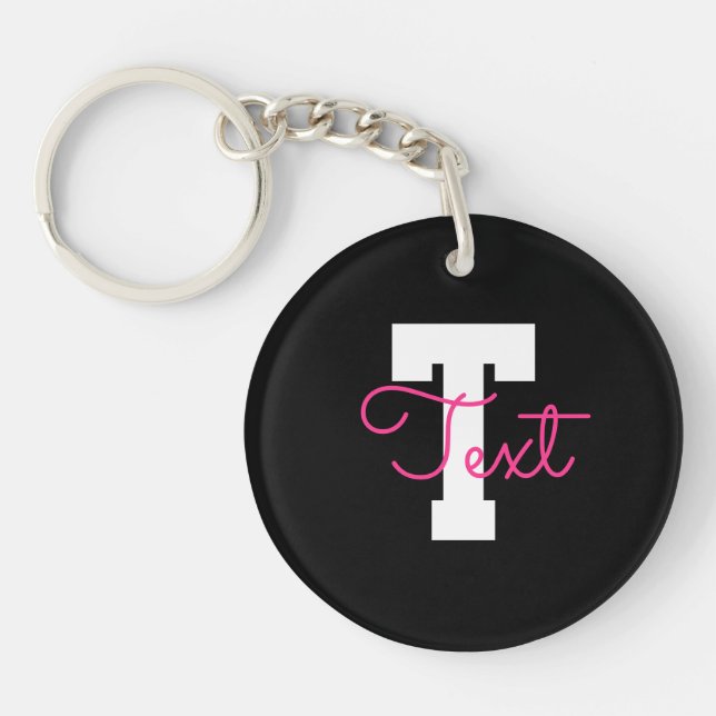 Porte-clefs Joli nom et monogramme | Noir Blanc et Rose (Devant)