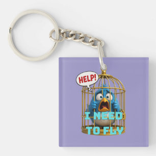 Porte-clefs Joli Oiseau dans une Cage Liberté & Animal