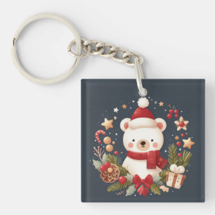 Porte-clefs Joli ours de Noël/d'hiver en couronne