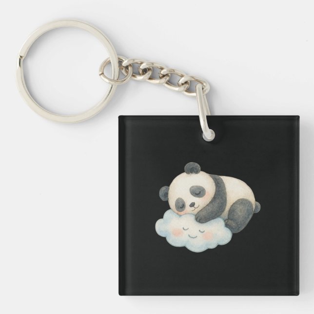 Porte-clefs Joli Panda Endormi sur un Nuage Aquarelle (Devant)