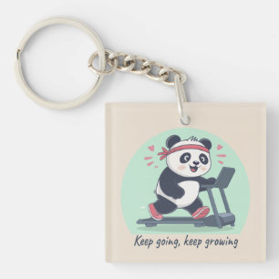 Porte-clefs Joli panda motivant sur tapis roulant