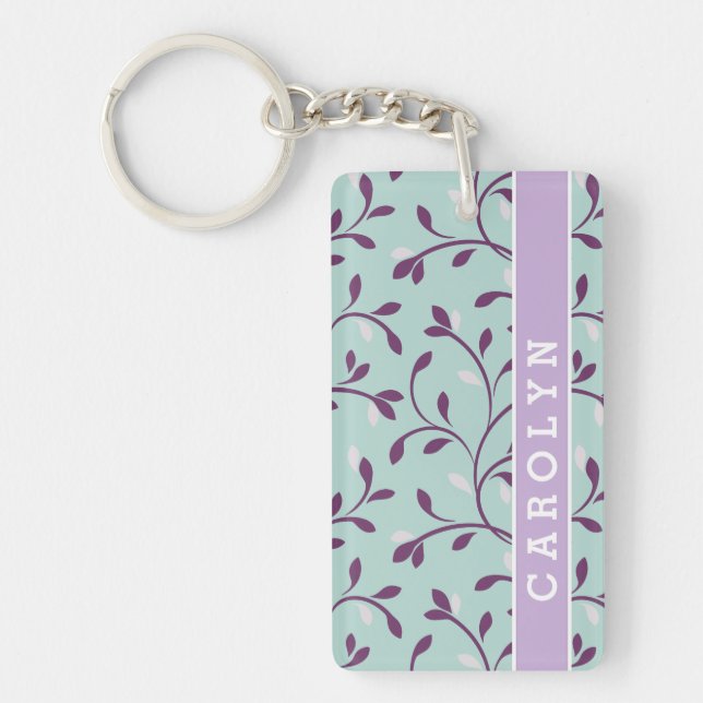 Porte-clefs Joli pastel turquoise motif floral monogramme (Devant)