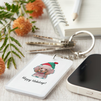 Porte-clefs Joli petit caniche avec un chapeau de Noël