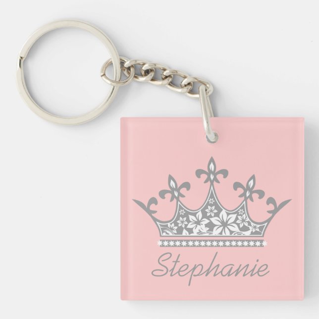 Porte-clefs Joli Porte - clé Couronne rose et gris (Devant)