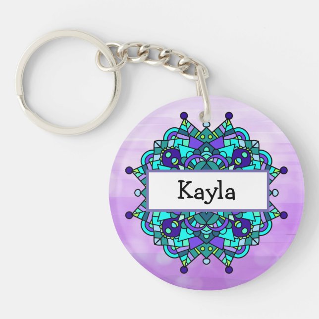 Porte-clefs Joli Porte - clé Mandala violet et bleu (Devant)
