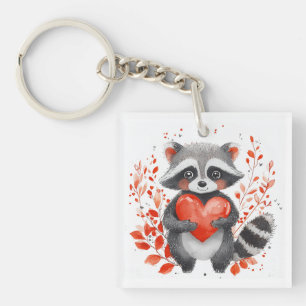 Porte-clefs joli raton laveur avec coeur pour la Saint-Valenti