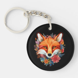 Porte-clefs Joli Renard Aquarelle Fleur Beau