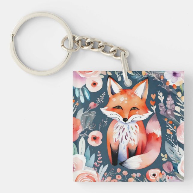 Porte-clefs Joli renard floral (Devant)