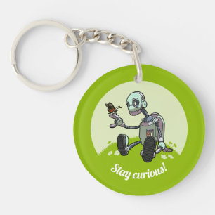 Porte-clefs Joli robot et papillon Restez curieux ! Dessin ani