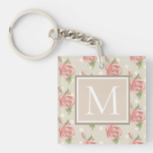 Porte-clefs Joli rose Roses et points Monogramme
