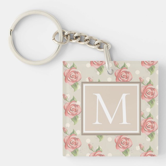 Porte-clefs Joli rose Roses et points Monogramme (Devant)