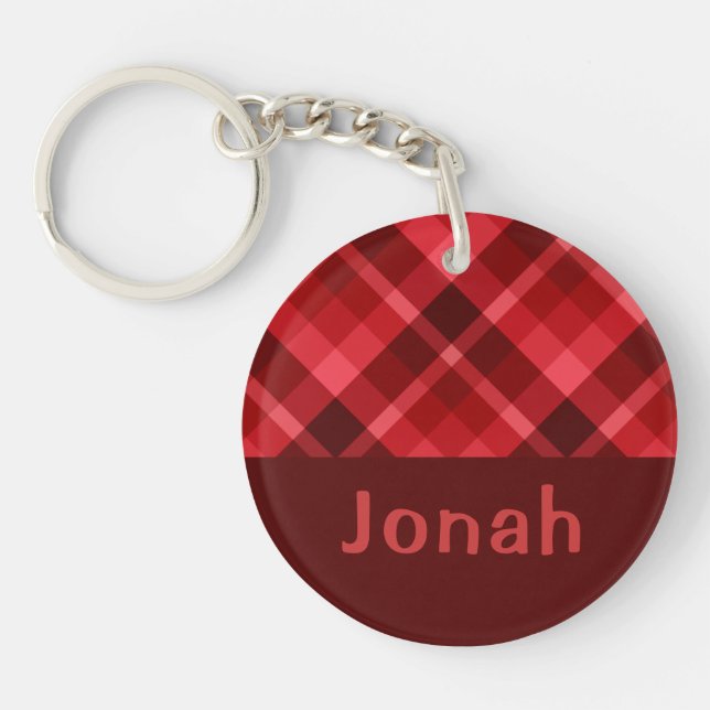 Porte-clefs Joli Ruby Rouge Plaid Monogram Porte - clé Cercle (Devant)