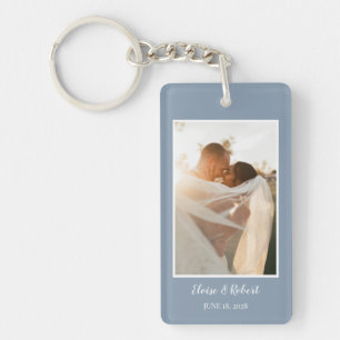 Porte-clefs Joli Script Dusty Blue Mariage Anniversaire Photo
