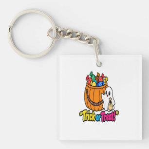 Porte-clefs Joli seau de bonbons Halloween Fantôme pour Trick