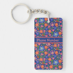 Porte-clefs Joli style d'art populaire floral, Porte - clé ble