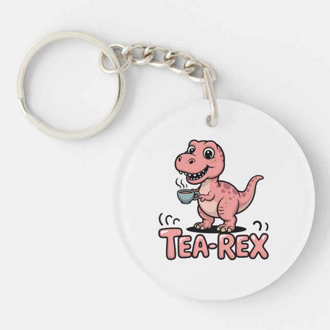 Porte-clefs Joli Tea-Rex Dinosaure Rose – Le Thé Arrive ! (Devant)