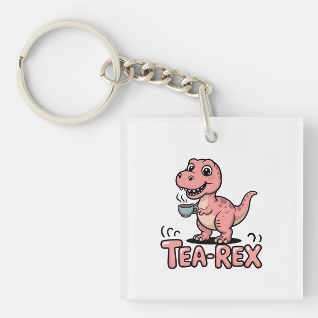 Porte-clefs Joli Thé-Rex Dinosaure Rose – Le Thé Arrive ! (Devant)
