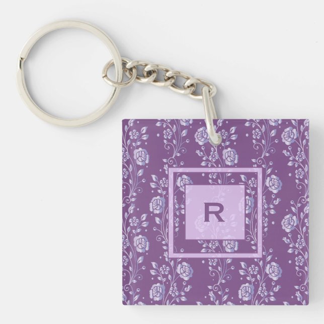 Porte-clefs Joli violet et Lilac Joli monogramme floral (Devant)
