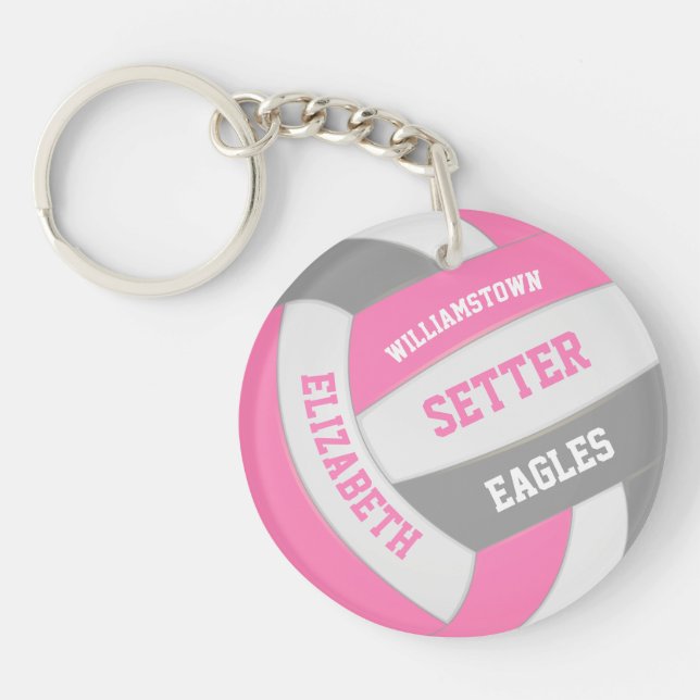 Porte-clefs joli volley-ball gris rose girly personnalisé (Devant)