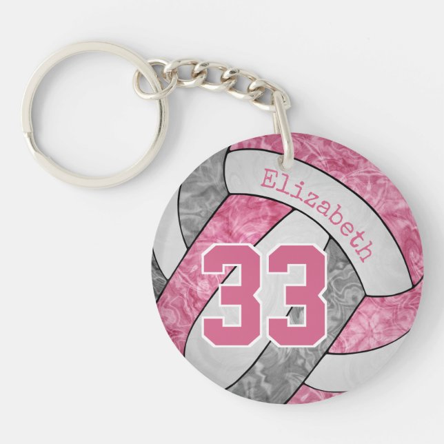 Porte-clefs joli volley-ball personnalisé rose girly (Devant)